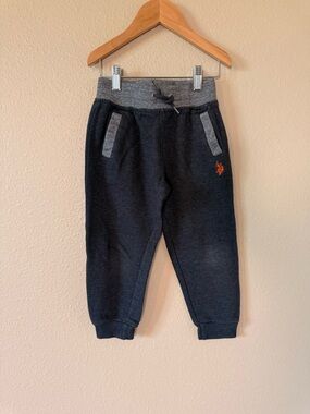U.S. Polo Assn. Navy Jogger Sweatpants with Gray Waistband and Orange Logo